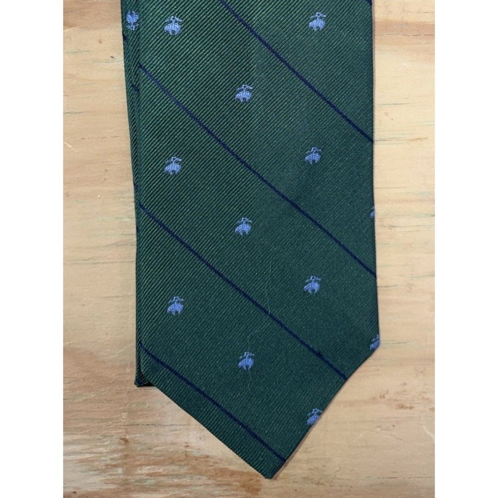 Brooks Brothers 346 Pure Silk Green Blue Golden Fleece Mini Logo Print Men's Tie